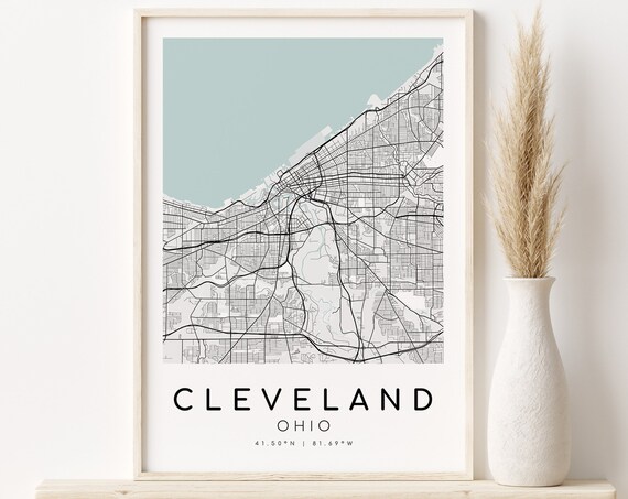 Cleveland Ohio Minimalist City Street Map Print With Coordinates