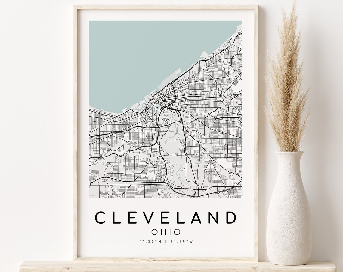 Cleveland Ohio Minimalist City Street Map Print With Coordinates