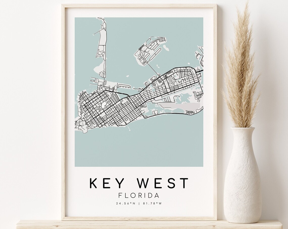 Key West Florida USA Map Poster, Travel Art