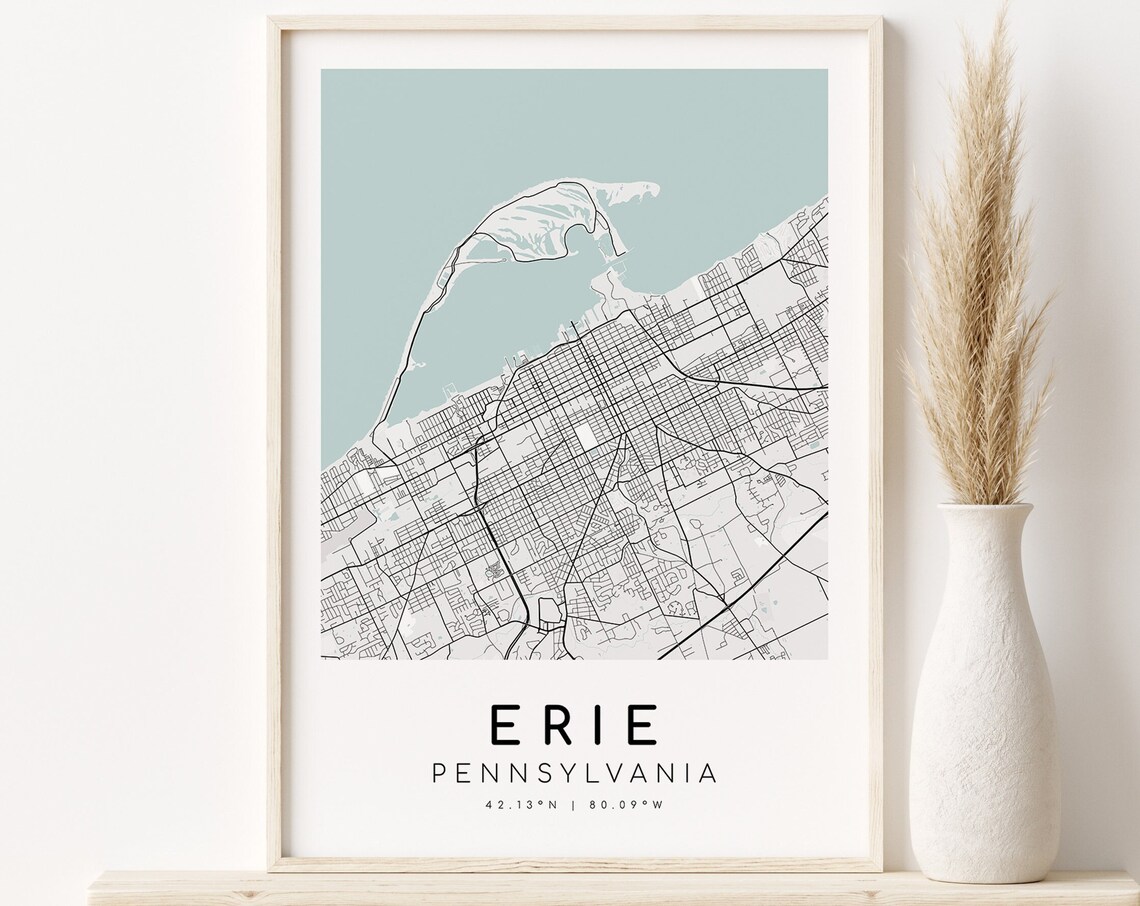 Erie Pennsylvania City Map Art Print, Travel Poster