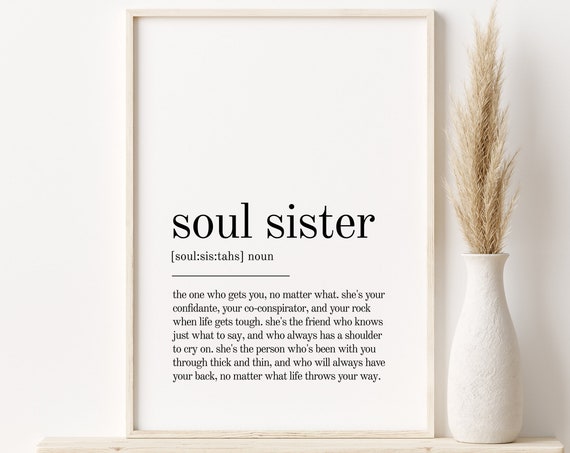 Soul Sister Definition Print Wall Art Prints Soul Sister Art Instant Quote Print Minimalist Print Funny Poster