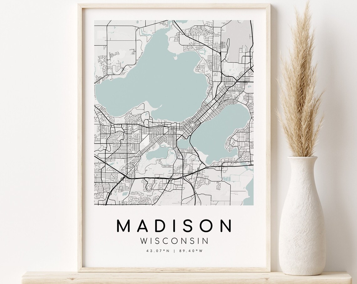 Madison City Map Wisconsin USA Travel Poster