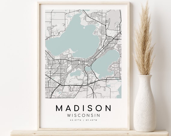 Madison City Map Wisconsin USA Travel Poster