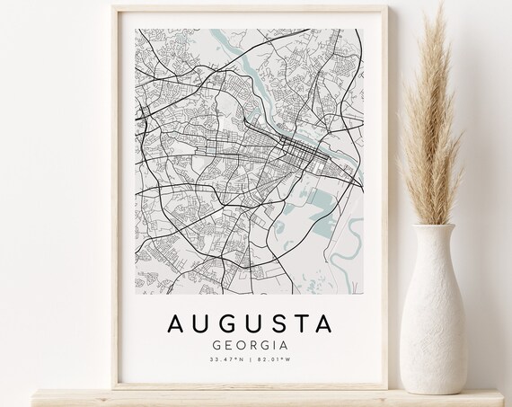 Personalized Augusta Georgia Minimalist City Street Map Poster