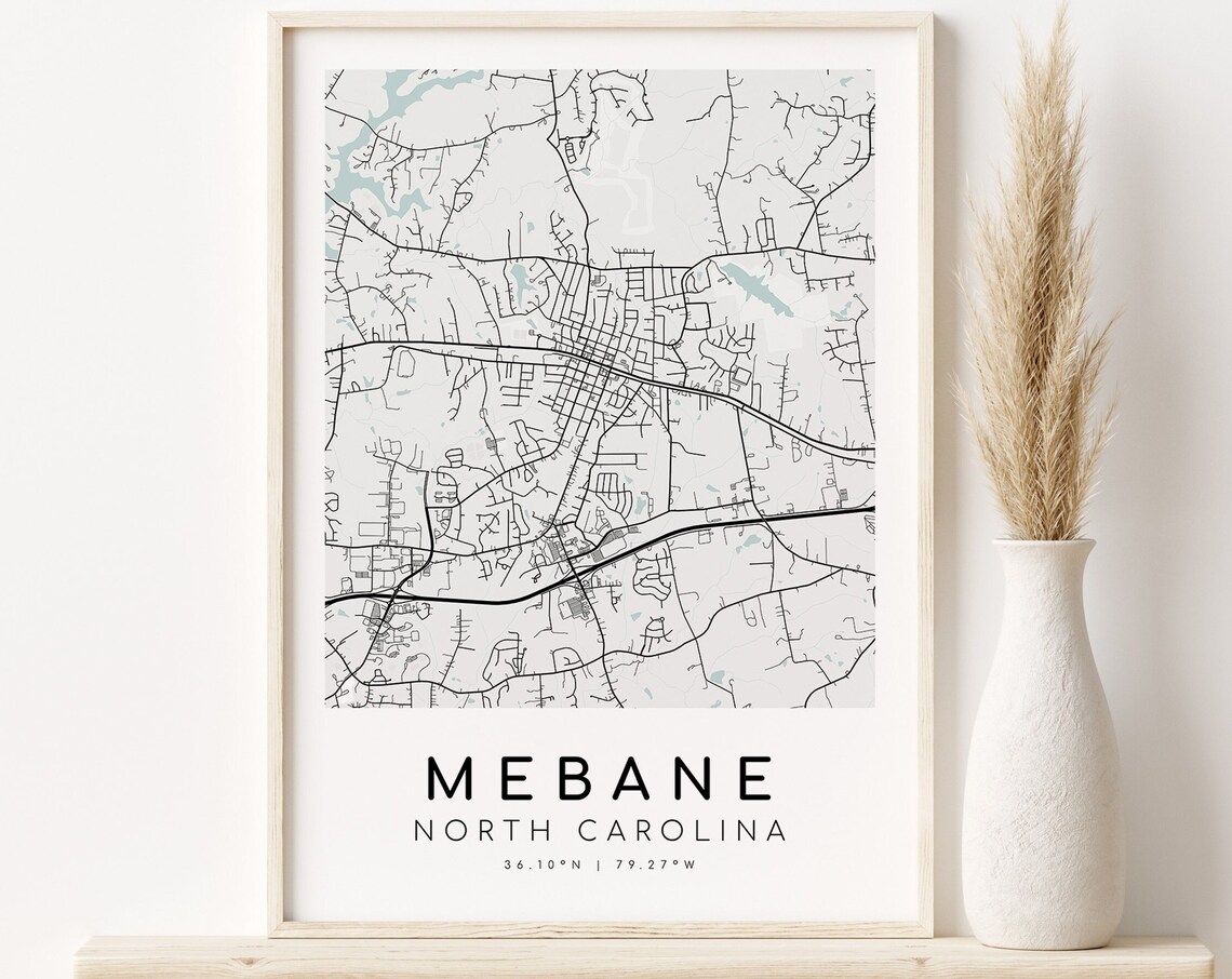 Mebane City Map, North Carolina Travel Poster