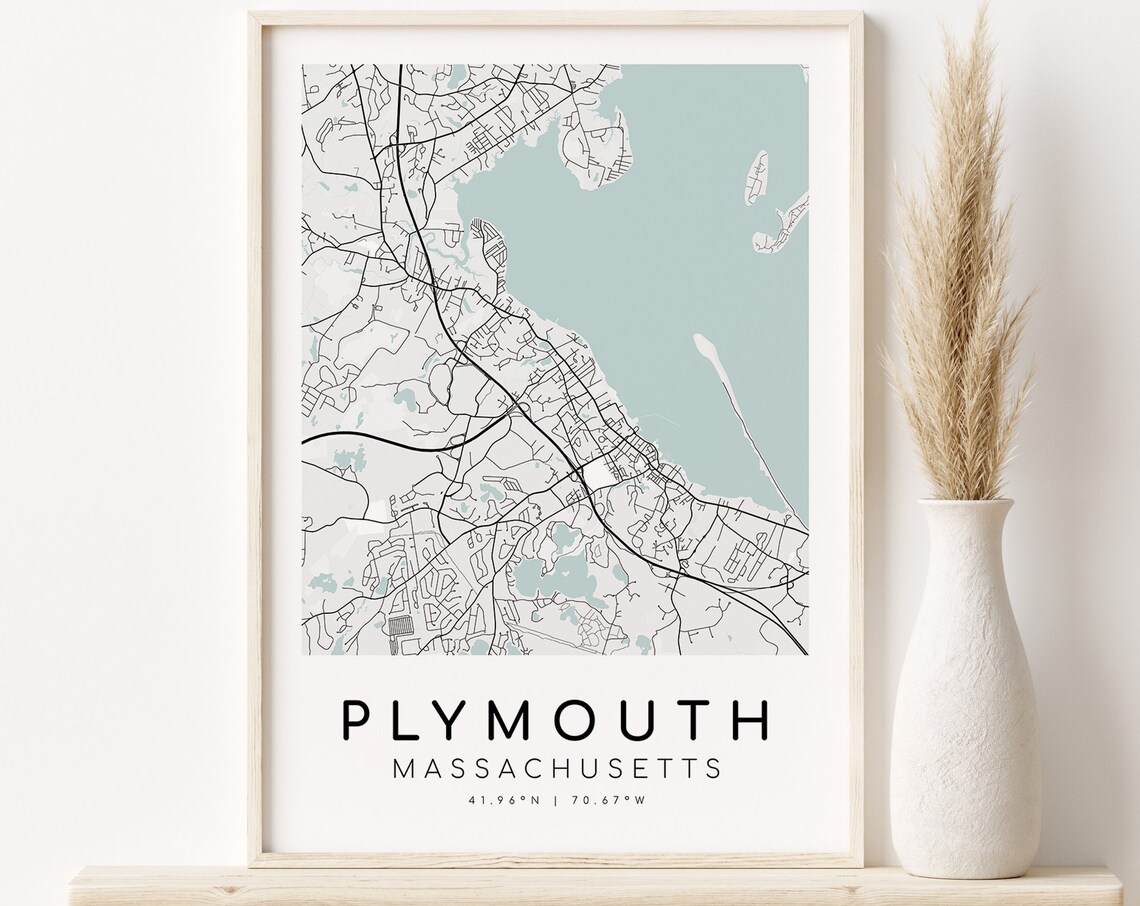 Plymouth Massachusetts City Map, Minimalist Travel Poster