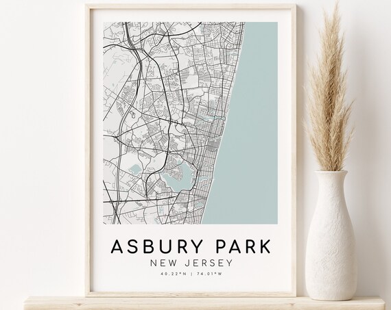 Asbury Park New Jersey City Map Street Grid Minimalist Travel Poster