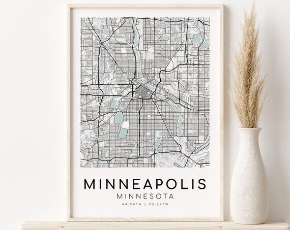 Minneapolis Minnesota City Street Map Poster With Coordinates Text Decor
