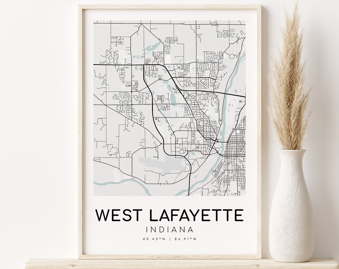 West Lafayette City Map, Modern Travel Poster