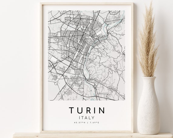 Turin Italy Map Poster, Minimalist Country Street Print