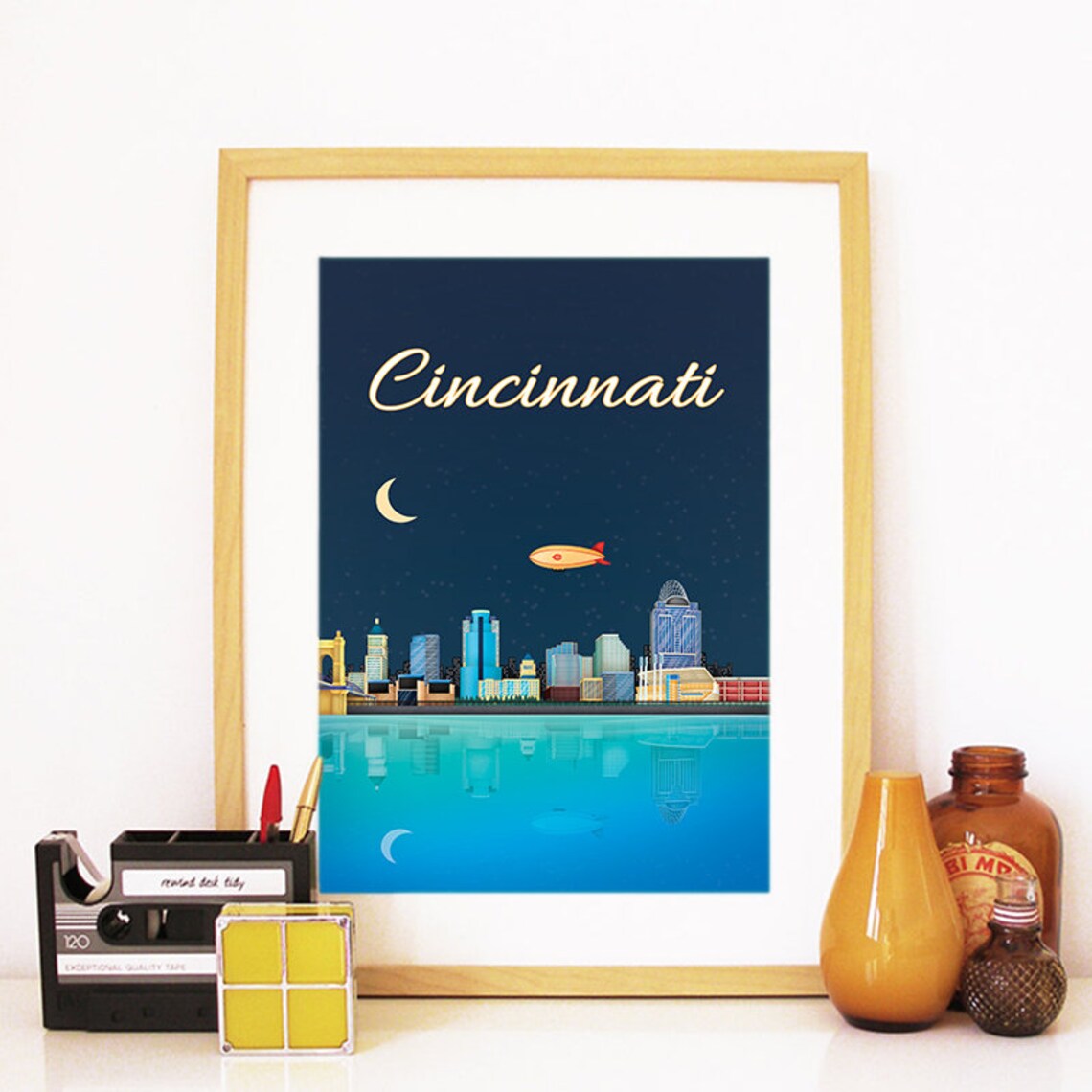 Cincinnati Skyline, Watercolor Travel Poster - Image 2
