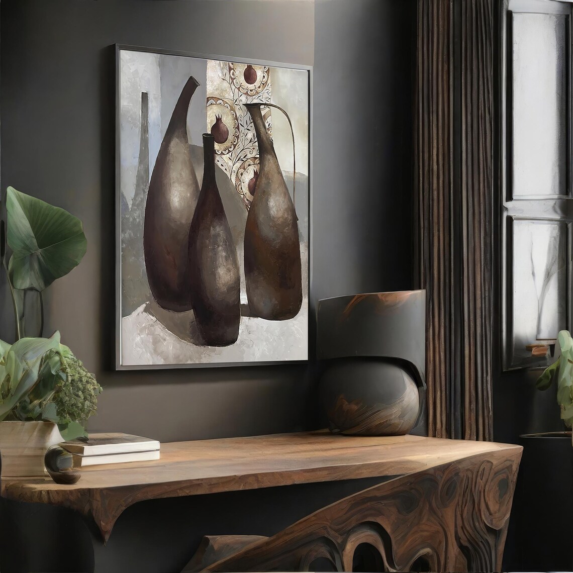 Modern Still Life of Dark Ceramic Vases Neutral Abstract Art Poster - Image 4