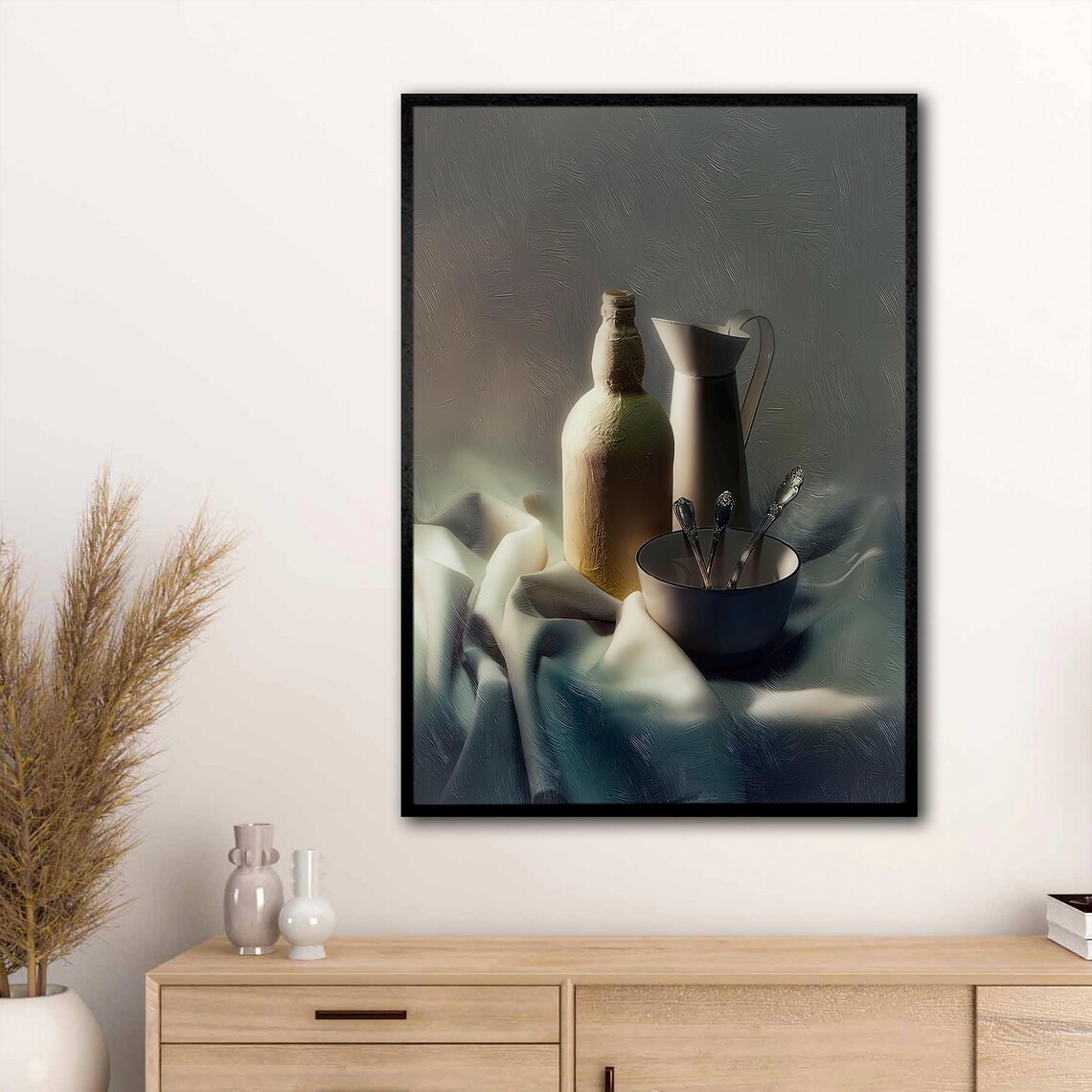 Still Life With Bottle Pitcher and Bowl Minimalist Kitchen Art Poster - Image 3