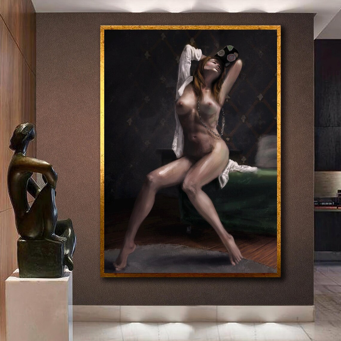 Sensual Seated Nude Woman Boudoir Painting Modern Figurative Art Poster - Image 2