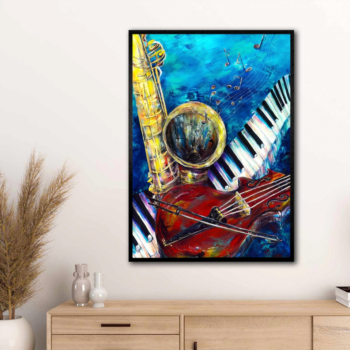 Colorful Saxophone Violin and Piano Musical Instruments Oil Painting Art Poster - Image 4
