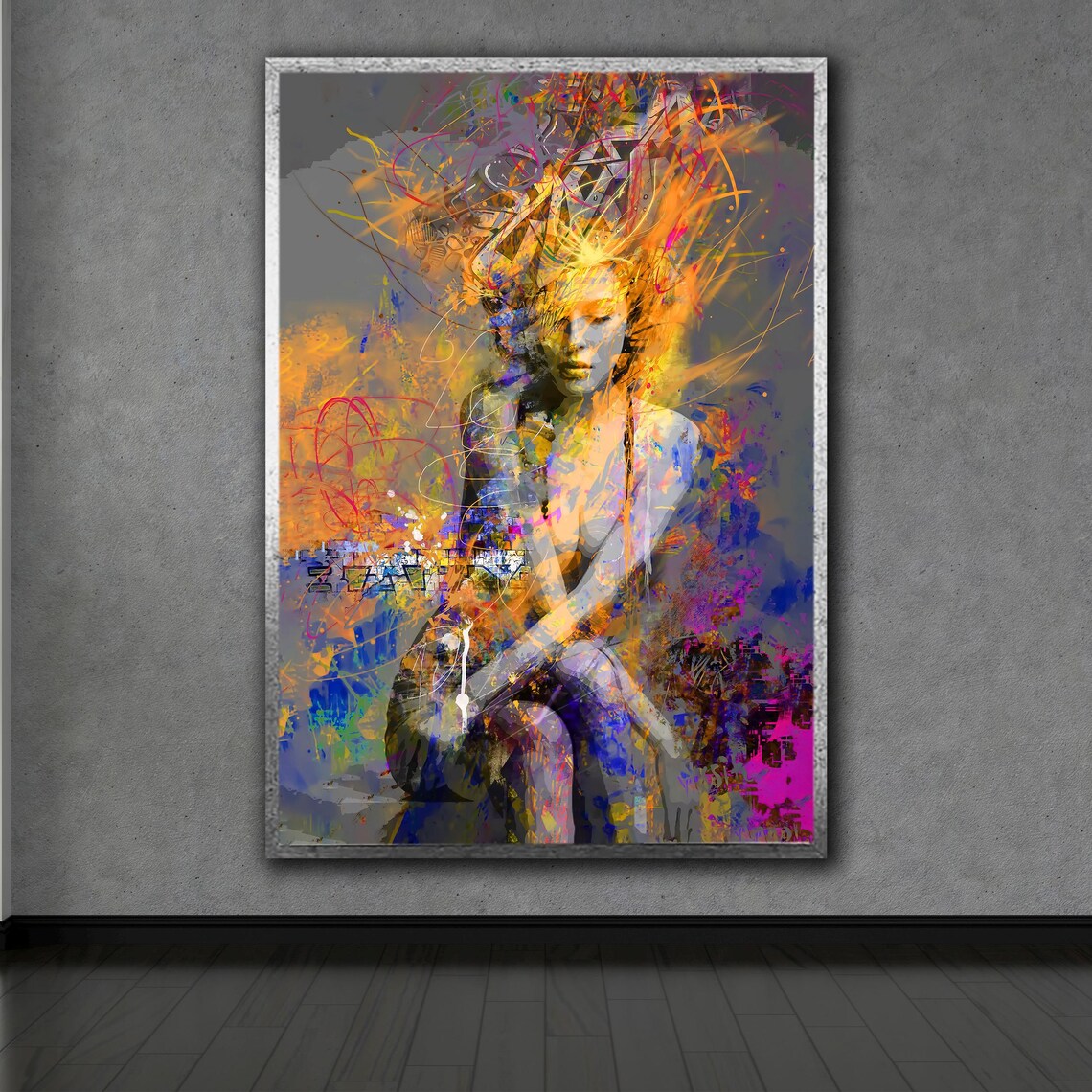 Abstract Woman Portrait with Explosive Color Splash Modern Figurative Art Poster - Image 2