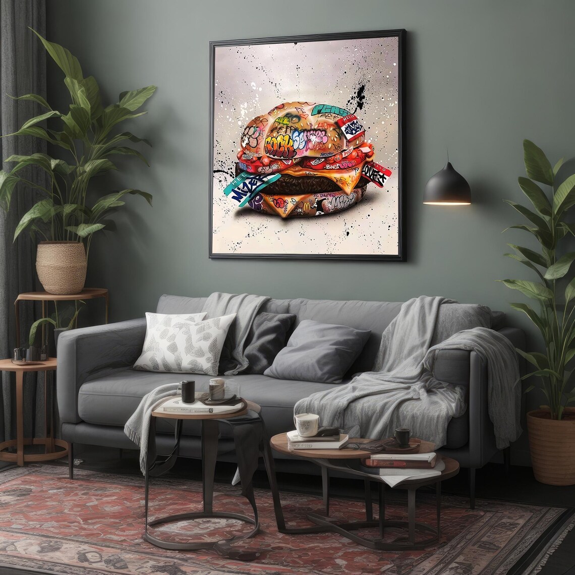 Graffiti Covered Cheeseburger Street Art Bold Pop Culture Food Poster - Image 4