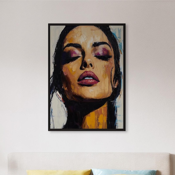 Closed Eyes Woman Impasto Oil Portrait Purple Makeup Art Poster