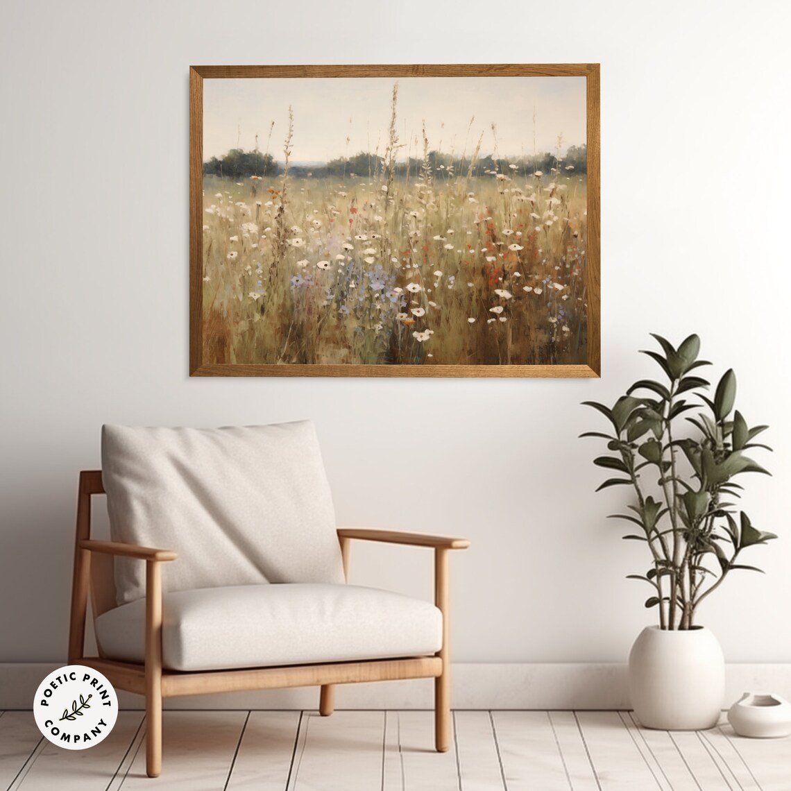 Field Of Subtle Wildflowers Oil Painting Vintage Countryside Wall Art - Image 6