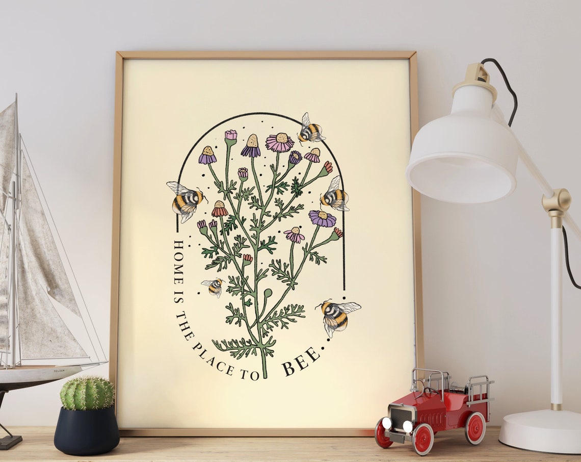 Home Is The Place To Bee Wildflower Botanical Bee Pun Poster - Image 3