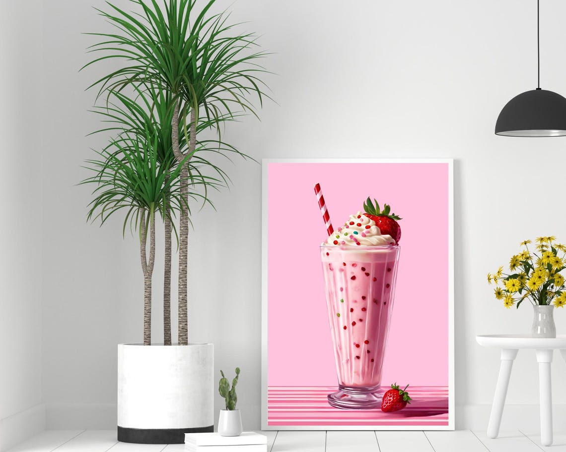Strawberry Milkshake with Whipped Cream Retro Diner Style Poster - Image 2