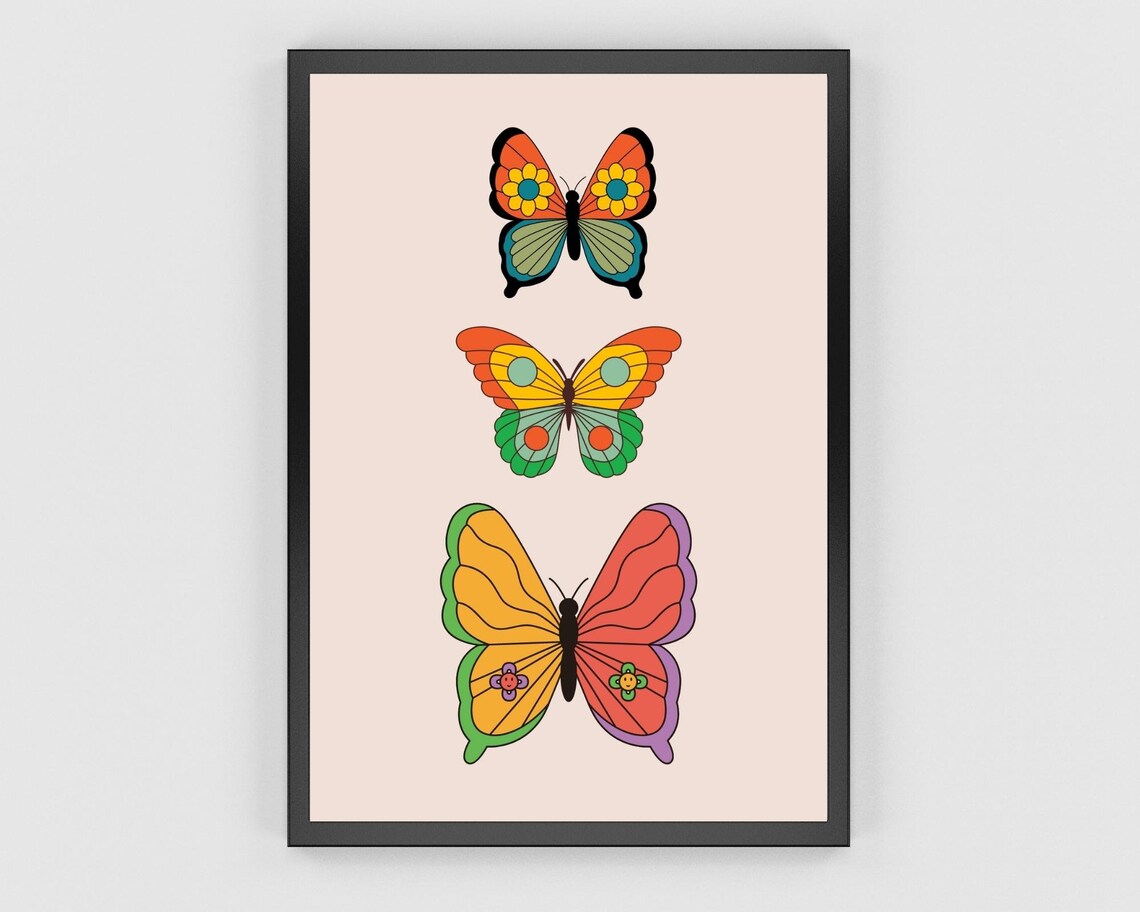 Butterfly Art Print, Retro Boho 70s Poster - Image 2