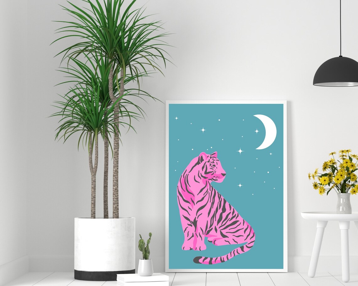 Pink Tiger Art Print, Boho Jungle Wall Decor - Image 3