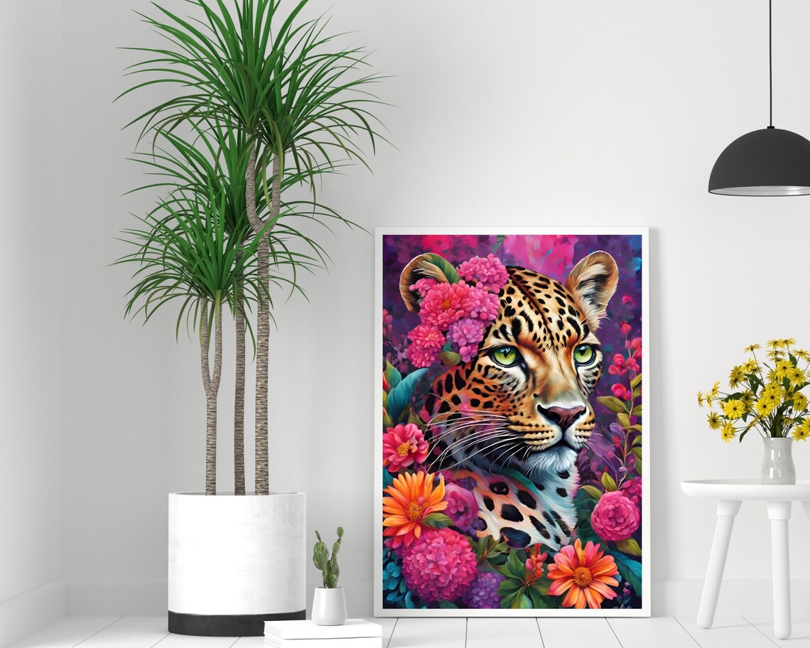 Leopard Botanical Maximalist Eclectic Art Print - Image 2