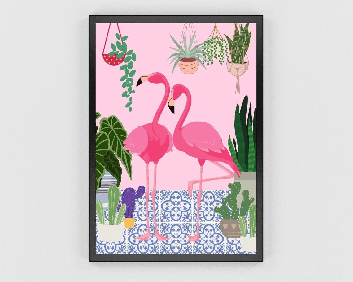 Pink Flamingo Botanical Flamingo Art Print, Boho - Image 3