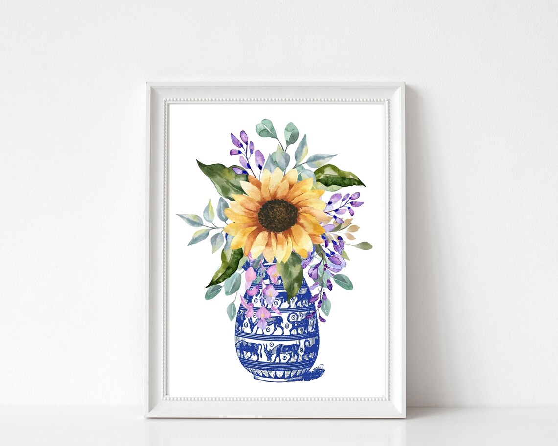 Chinoiserie Ginger Jar Sunflower Floral Art Print - Image 3
