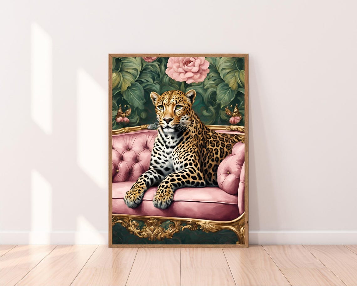 Leopard Reclining On Pink Tufted Baroque Chaise Lounge Poster - Image 2
