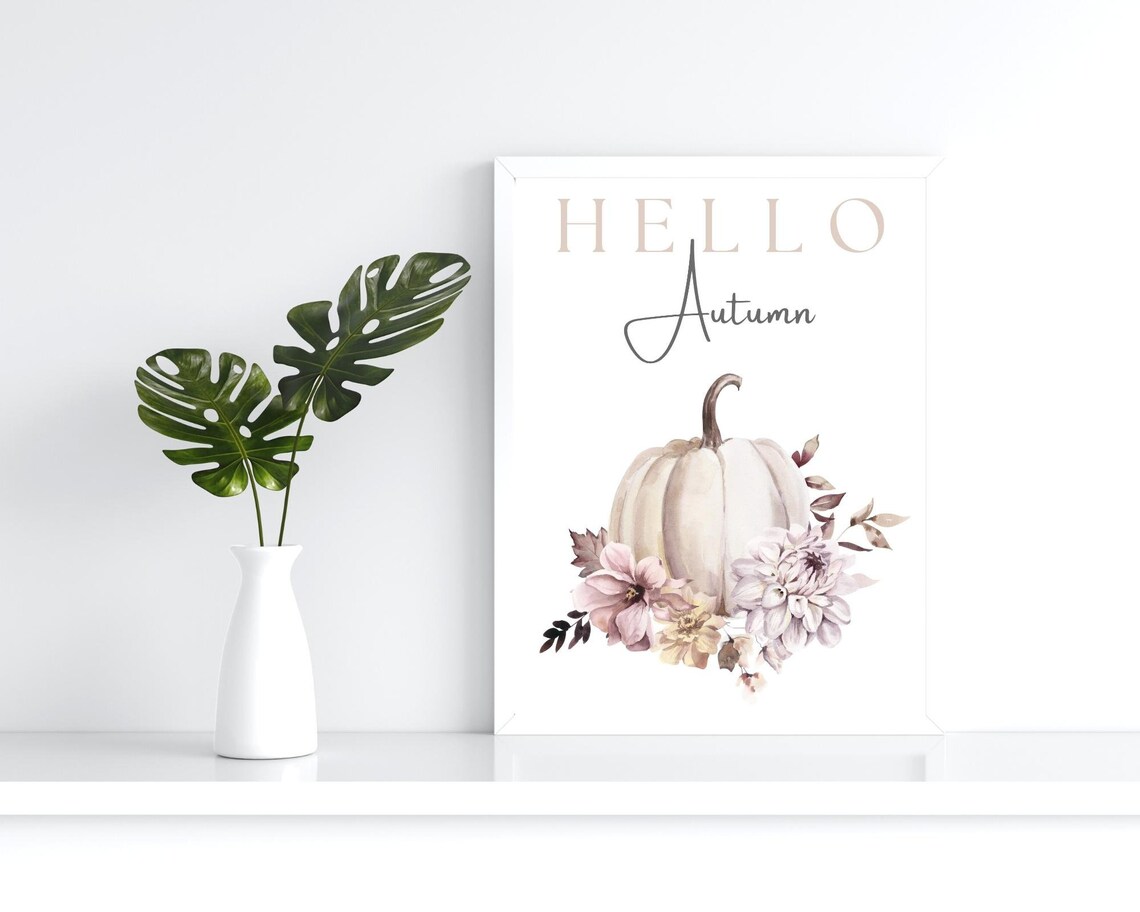Hello Autumn Pumpkin Art Print, Halloween Decor - Image 2