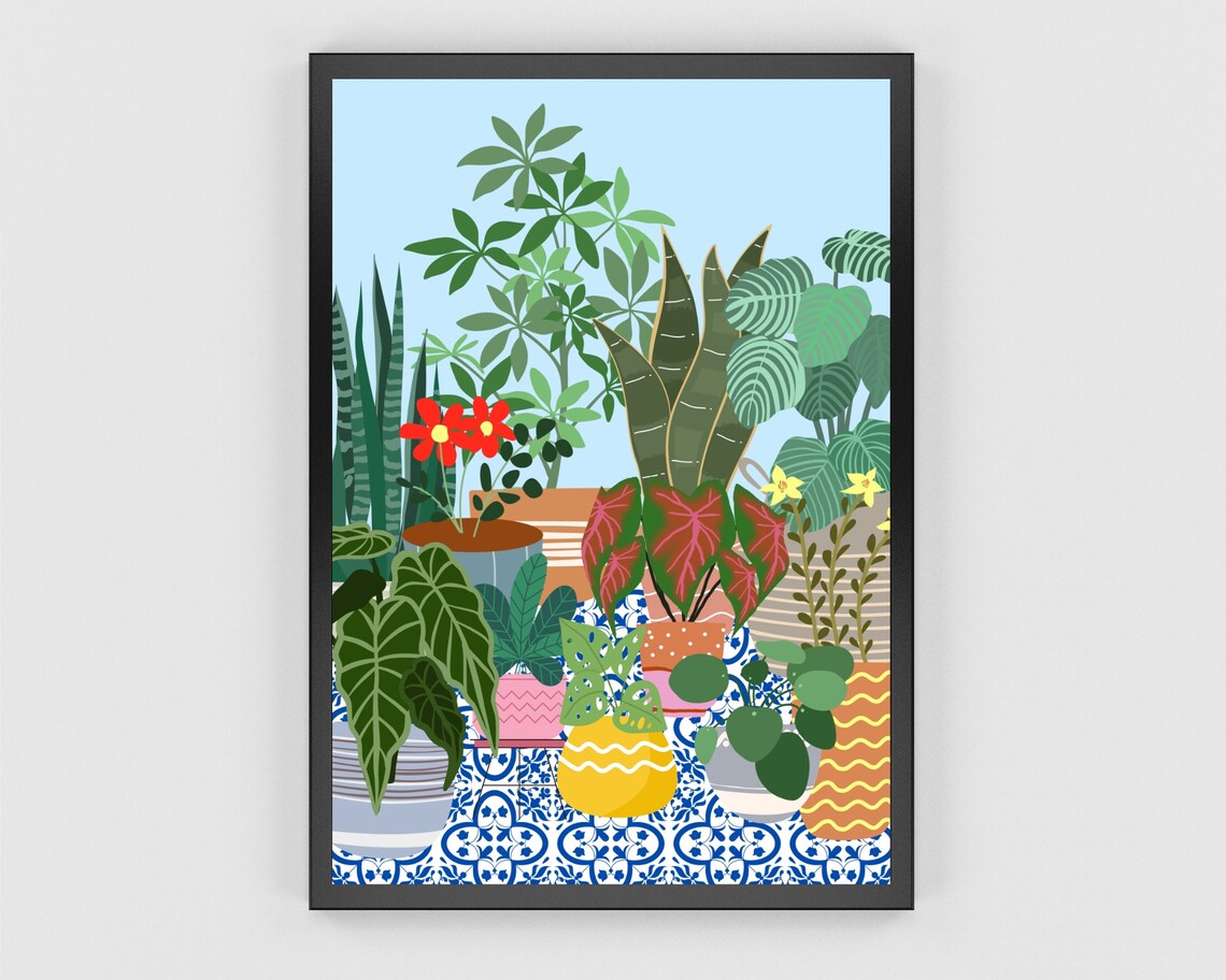 Boho House Plants Botanical Tiles Art Print - Image 2