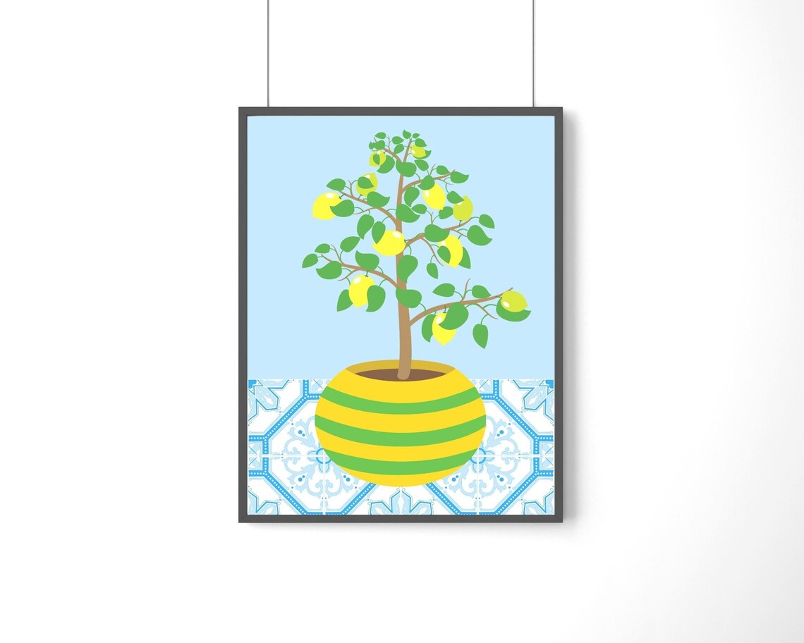 Lemon Tree Art Print, Boho Kitchen Citrus Decor - Image 3