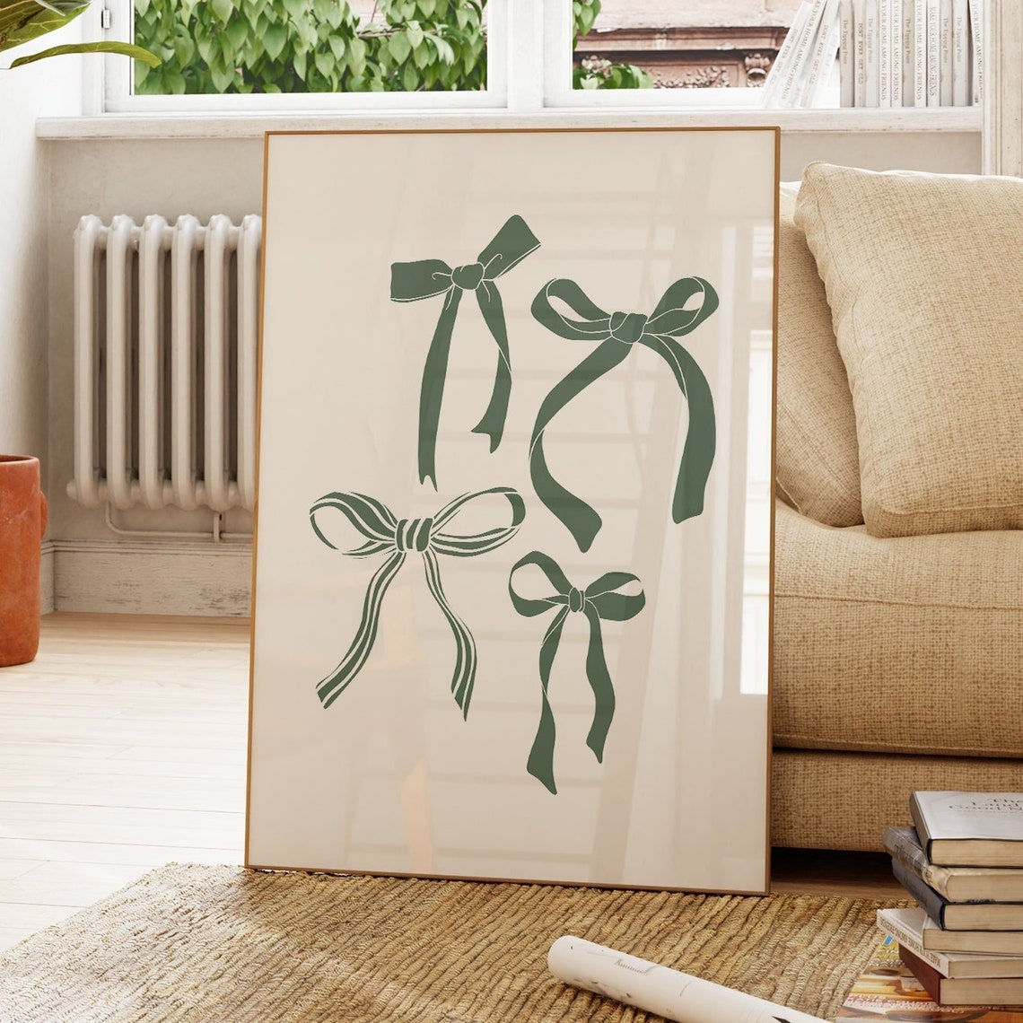 Sage Green Ribbon Bow Illustrations Coquette Room Decor Poster