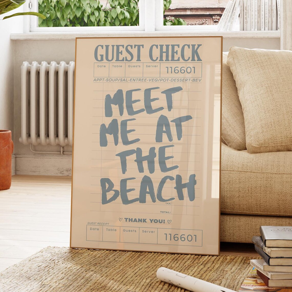 Meet Me At The Beach Blue Typography Wall Art Print