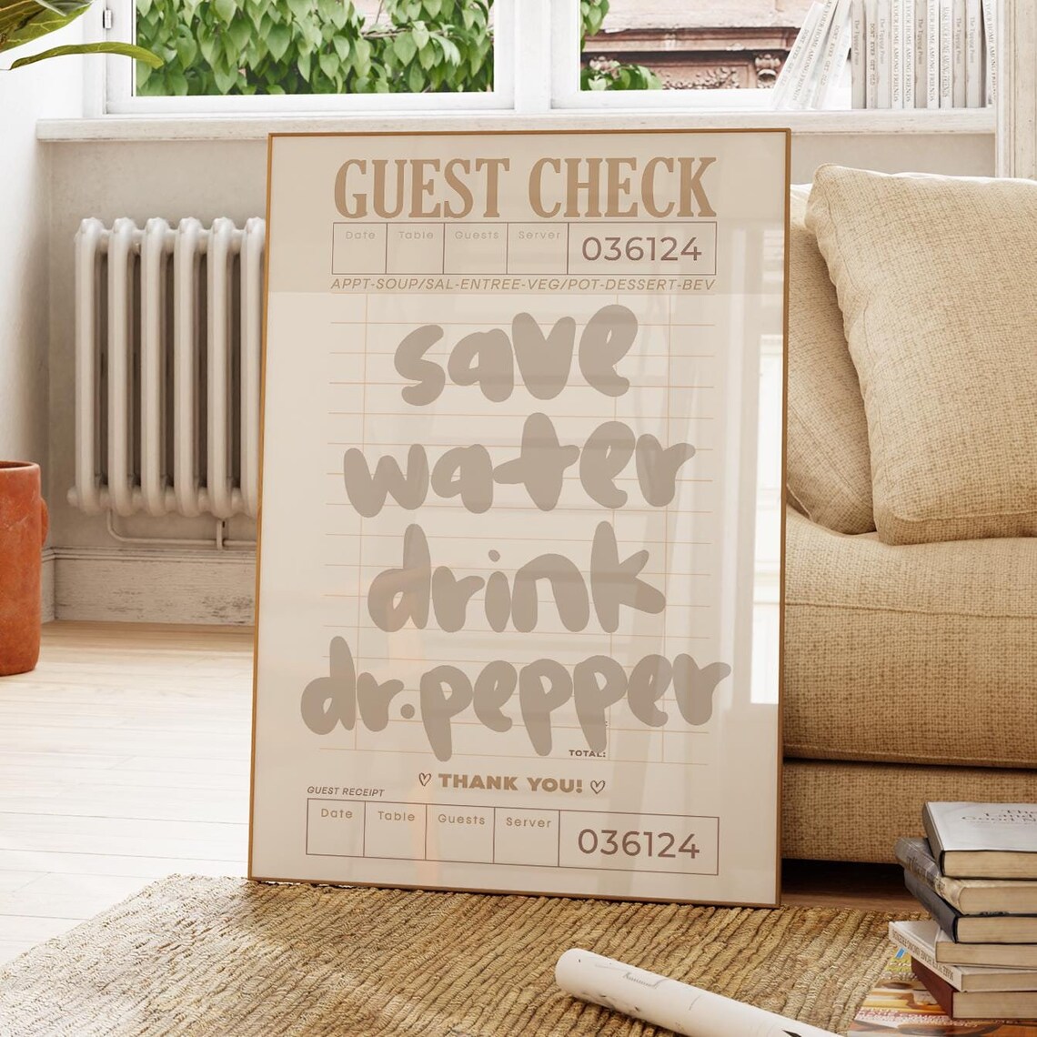 Save Water Drink Dr Pepper Vintage Guest Check Quote Art Poster