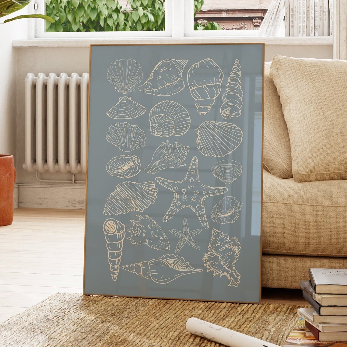 Seashell Collection Line Art Coastal Beach House Decorative Poster