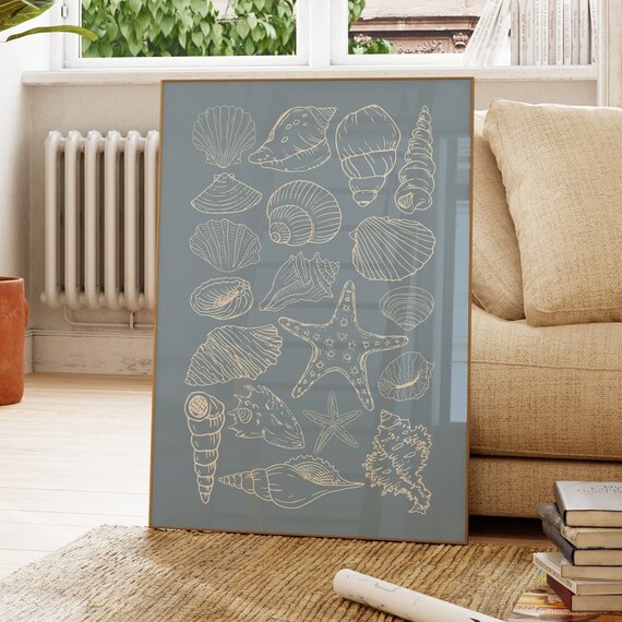 Seashell Collection Line Art Coastal Beach House Decorative Poster