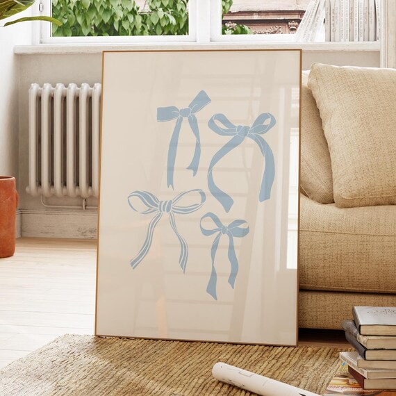 Blue Ribbon Bows Coquette Preppy Bow Collage Poster For Girls