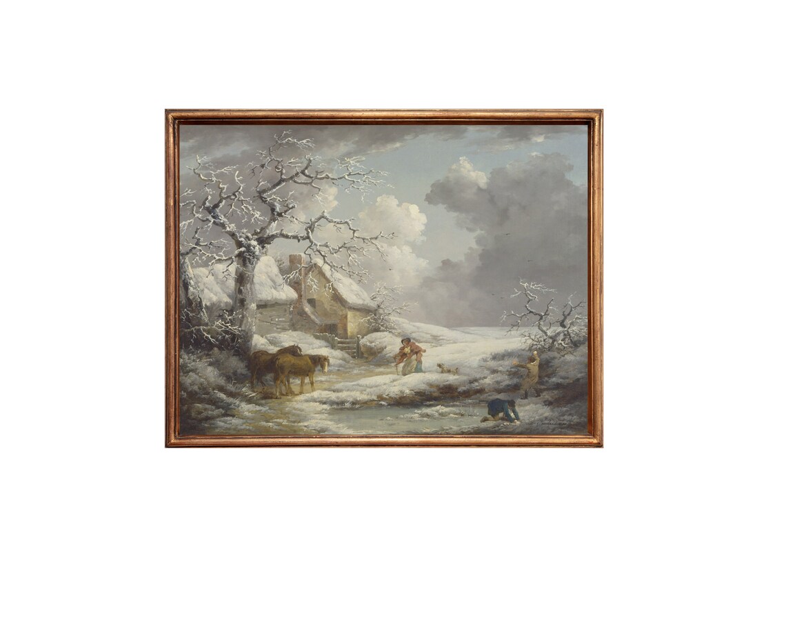 Winter Landscape Painting Vintage Christmas Decor Holiday Decor Christmas Poster Farmhouse Oil Painting On - Image 2