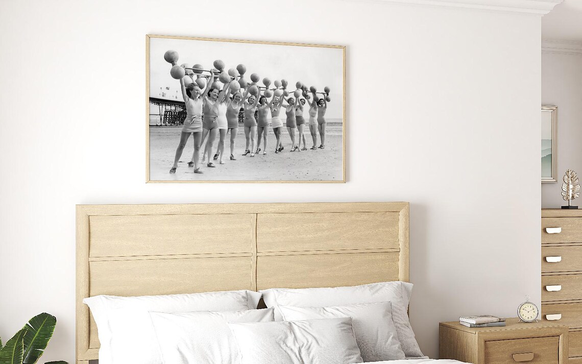 Vintage Woman Photo Fitness Barbell Beach Poster - Image 4