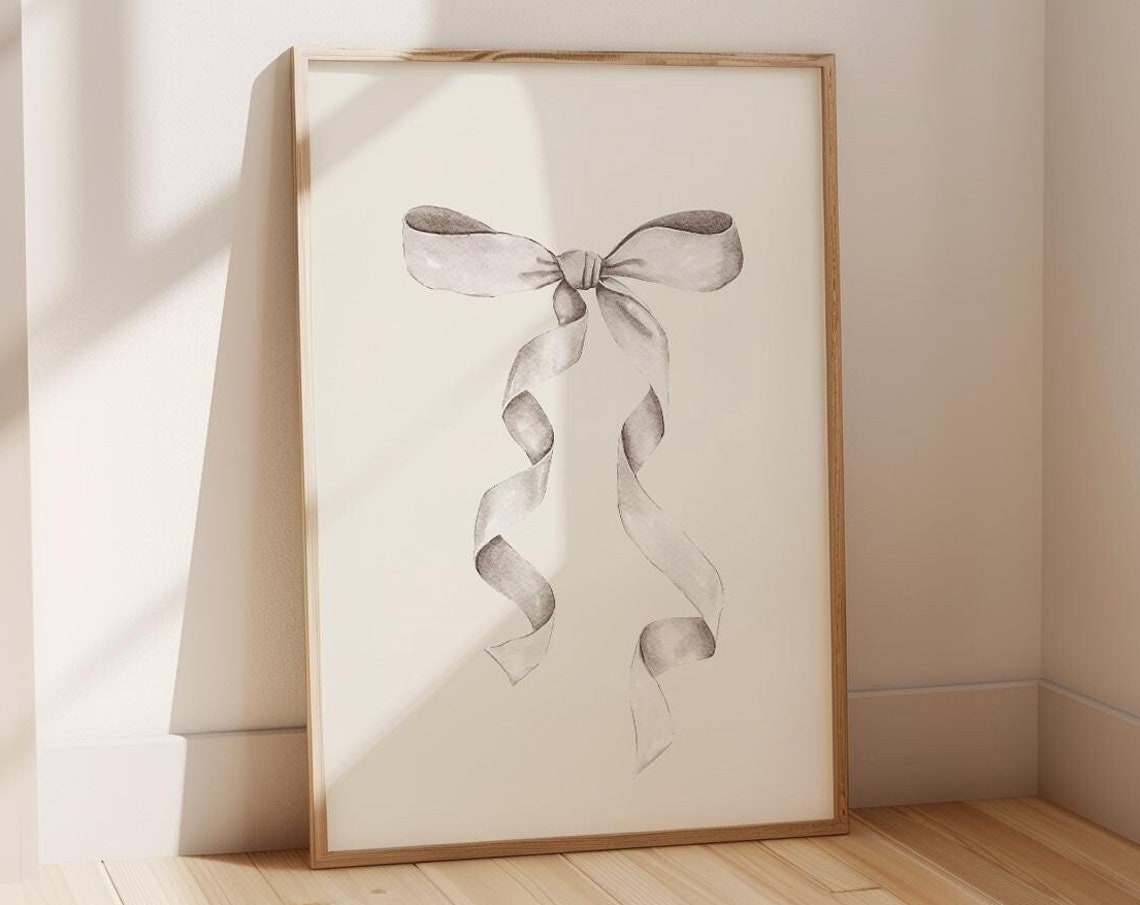 White Ribbon Watercolor Bow Coquette Balletcore Room Decor Poster
