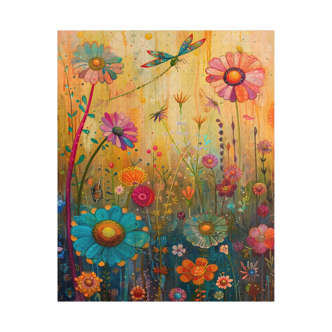 Wildflower Field with Dragonfly and Butterfly Sunny Meadow Poster - Image 5