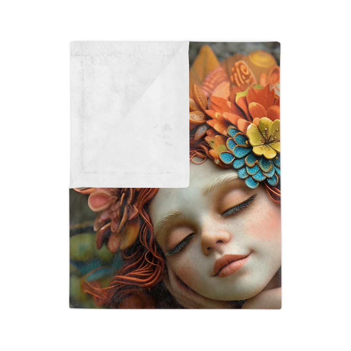 Dreamy Red-Haired Forest Fairy with Floral Wings Watercolor Poster - Image 3