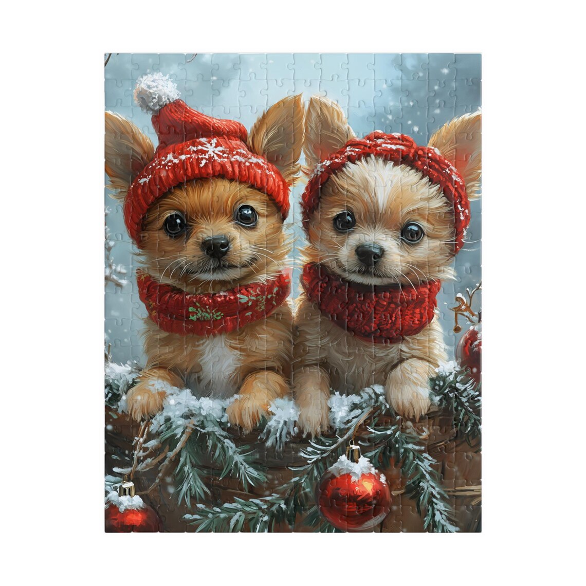 Two Chihuahua Puppies in Red Knit Hats and Scarves Christmas Poster - Image 5