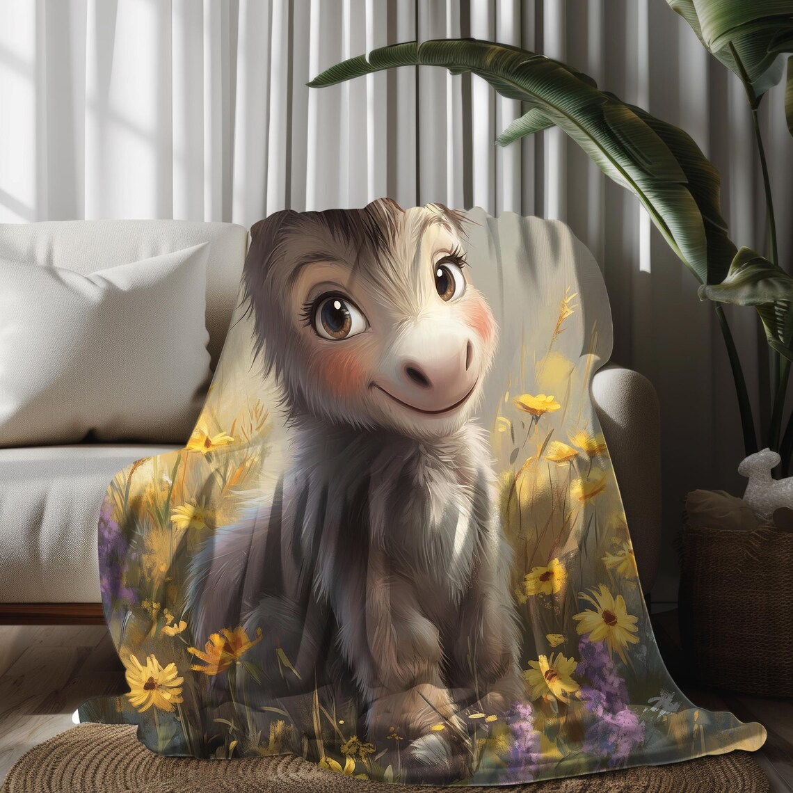 Cute Donkey In A Field Of Flowers Art Print - Image 2