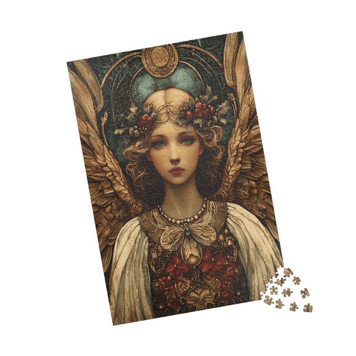Elegant Angel Holly Berry Crown Golden Halo Vintage Style Poster - Image 4
