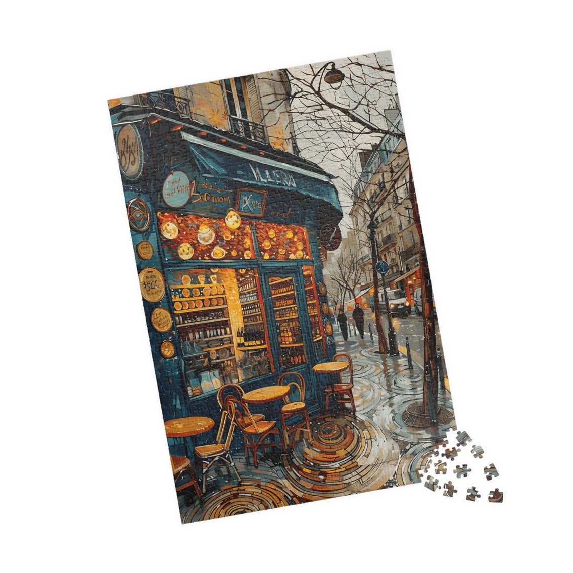 Rainy Paris Street Cafe Bistro Corner Cobblestone Art Poster - Image 4