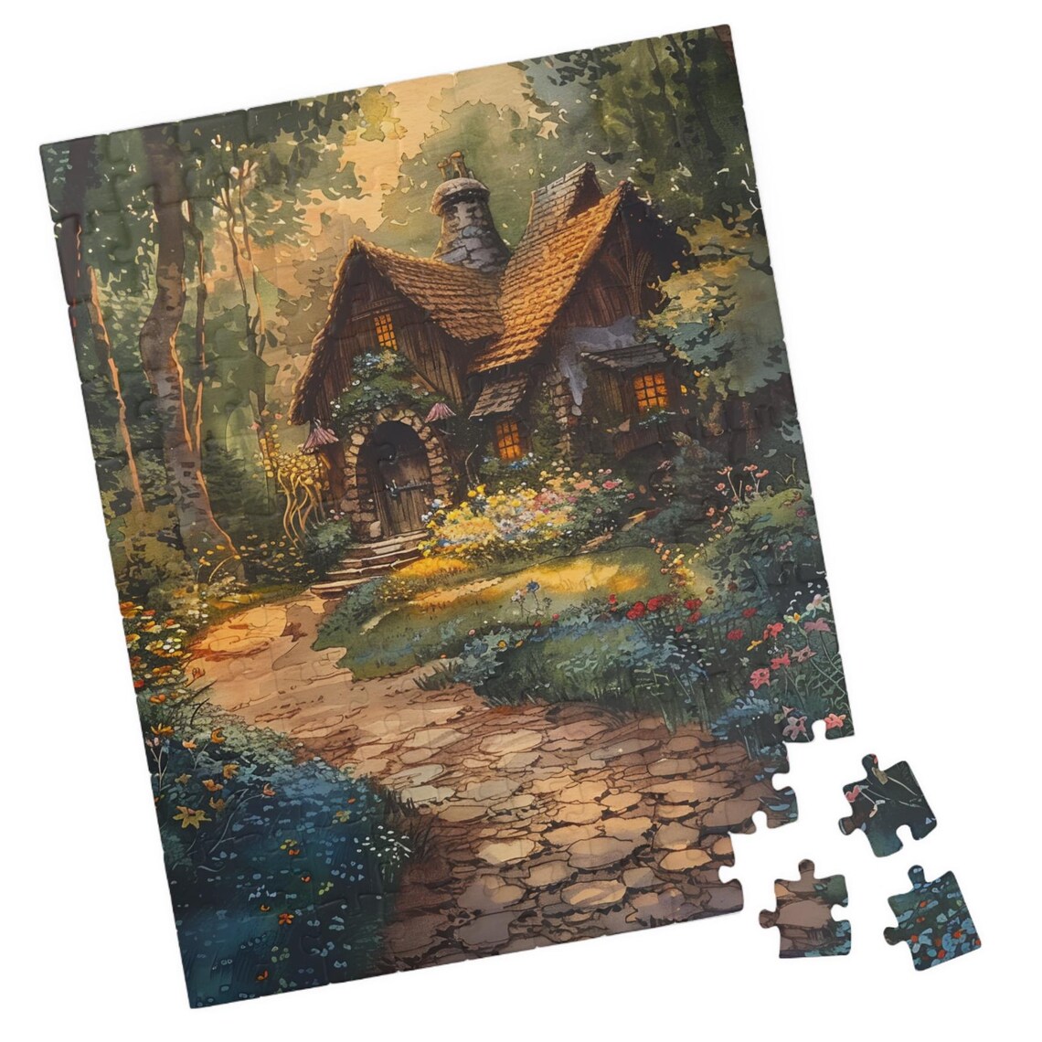 Country Cabin at Twilight in the Woods Watercolor Glow Poster